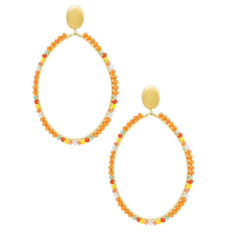 Oorbellen Hanger Ovaal Kralen goud oranje
