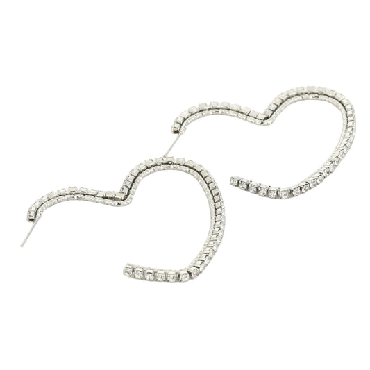 Oorbellen Hart Strass zilver liggend