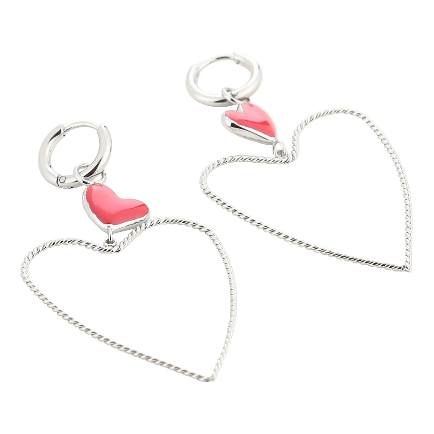 Oorbellen Hart rood zilver liggend