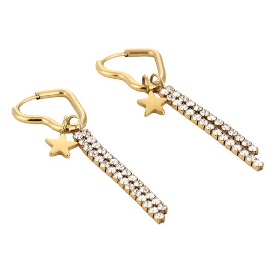 Oorbellen Hartje met Strass en Ster goud liggend