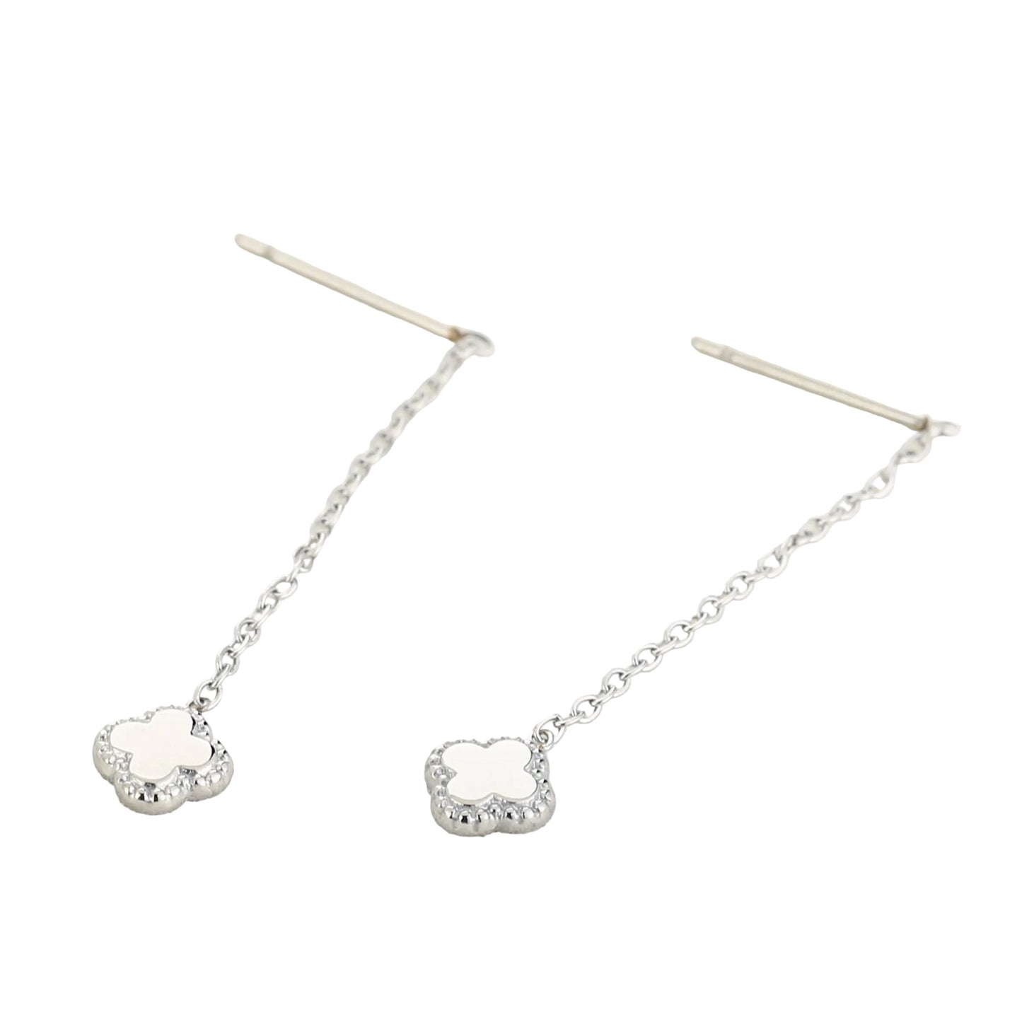 Oorbellen Ketting Klavertje zilver liggend