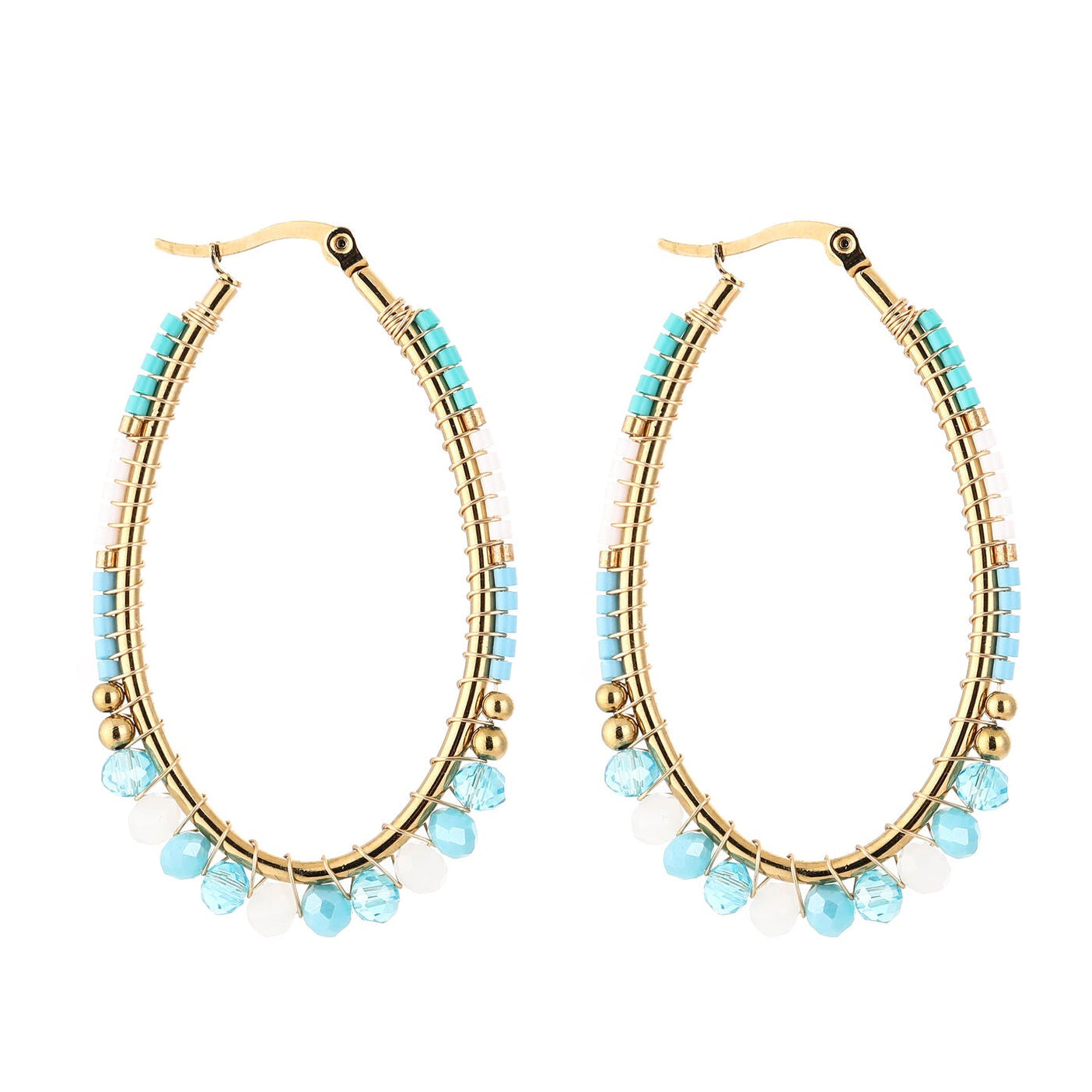 Oorbellen Kralen Ovaal goud turquoise