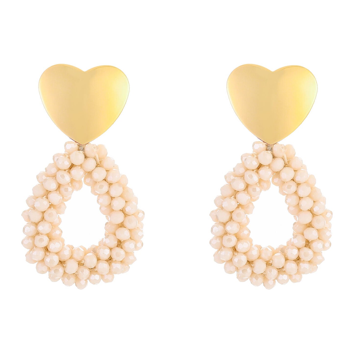 Oorbellen Kralen Party Hart goud beige