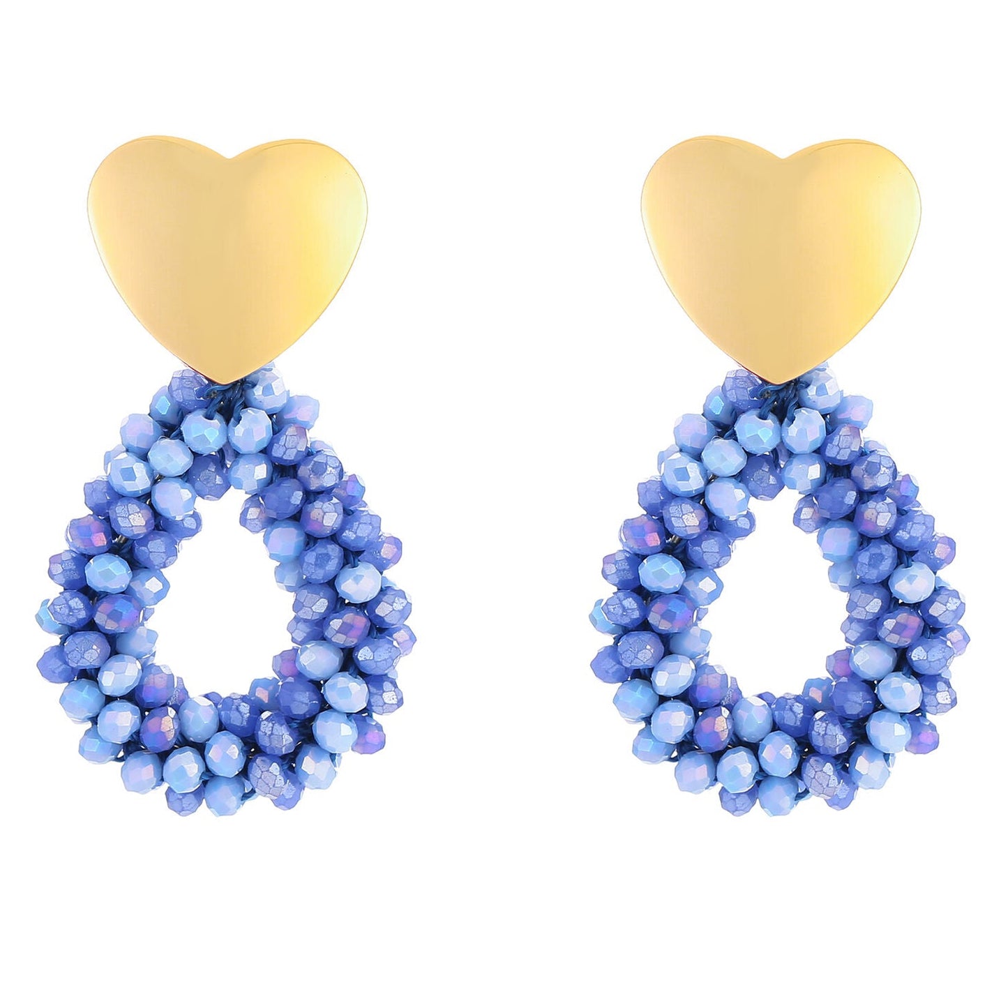 Oorbellen Kralen Party Hart goud blauw mix