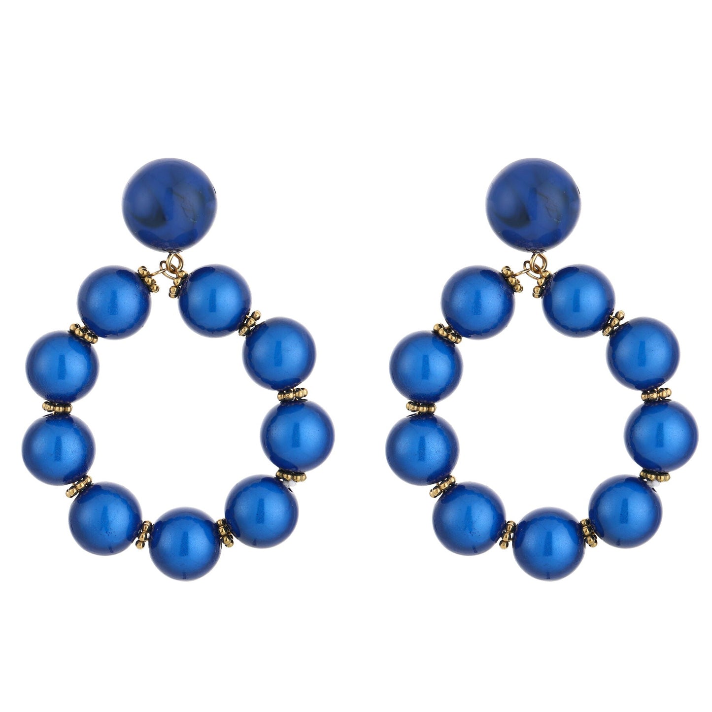 Oorbellen Kralen goud blauw