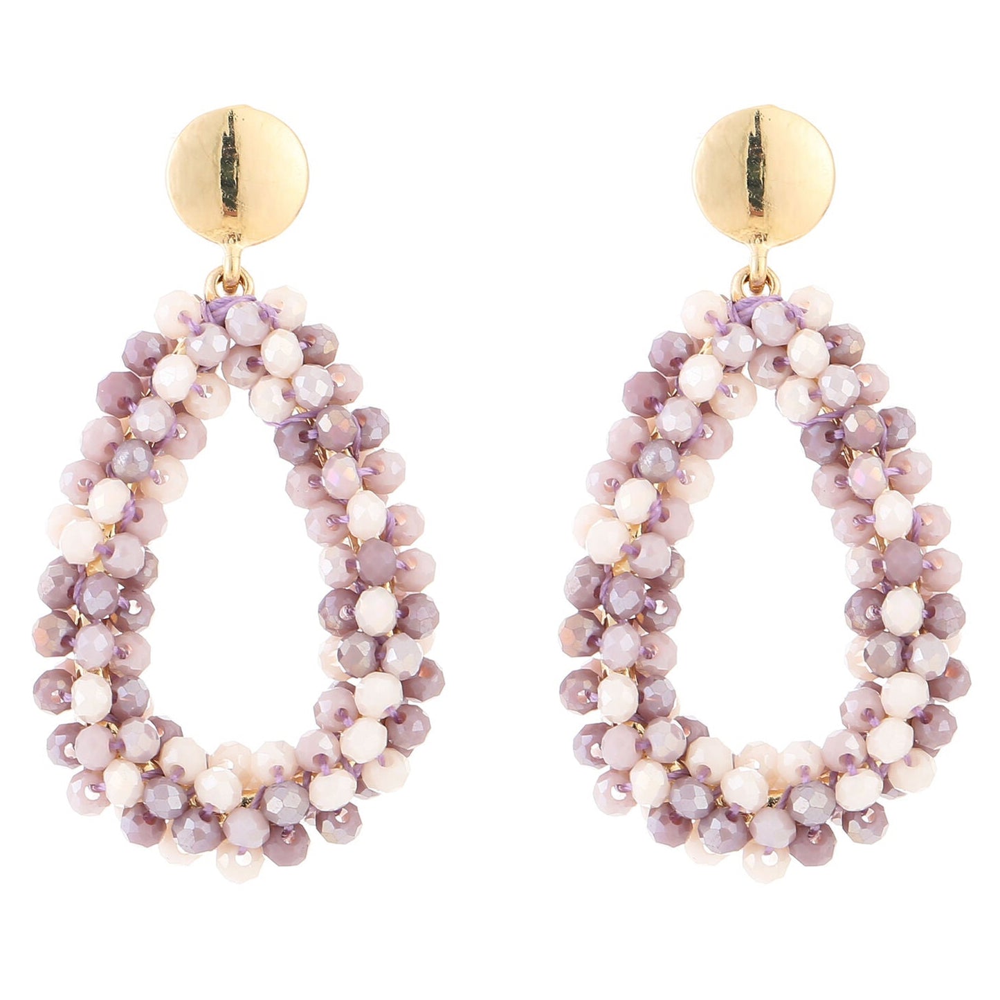 Oorbellen Strass Kralen Druppel goud beige