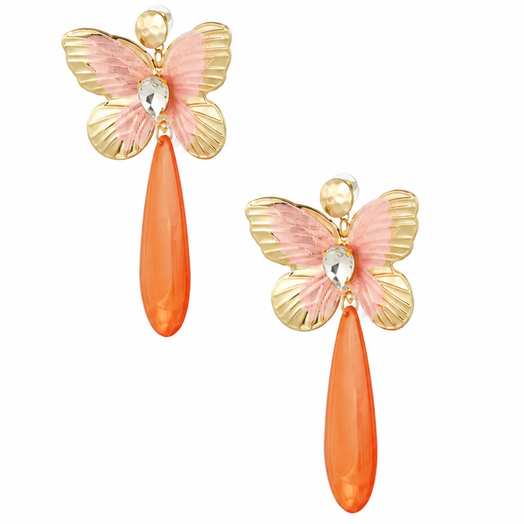 Oorbellen Vlinder Bedel met Diamant goud oranje
