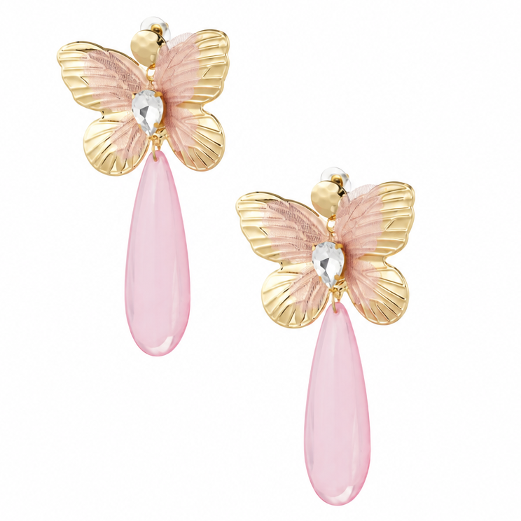 Oorbellen Vlinder Bedel met Diamant goud roze