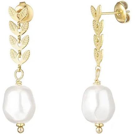 Oorbellen met Blaadjes en Parel goud