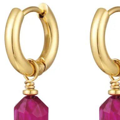 Oorbellen met Steen Oktober goud wijnrood