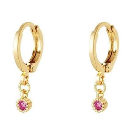Oorbellen met Zirkonen hanger goud fuchsia