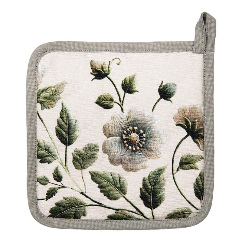 Pannenlap Bloemen beige groen 20x20cm