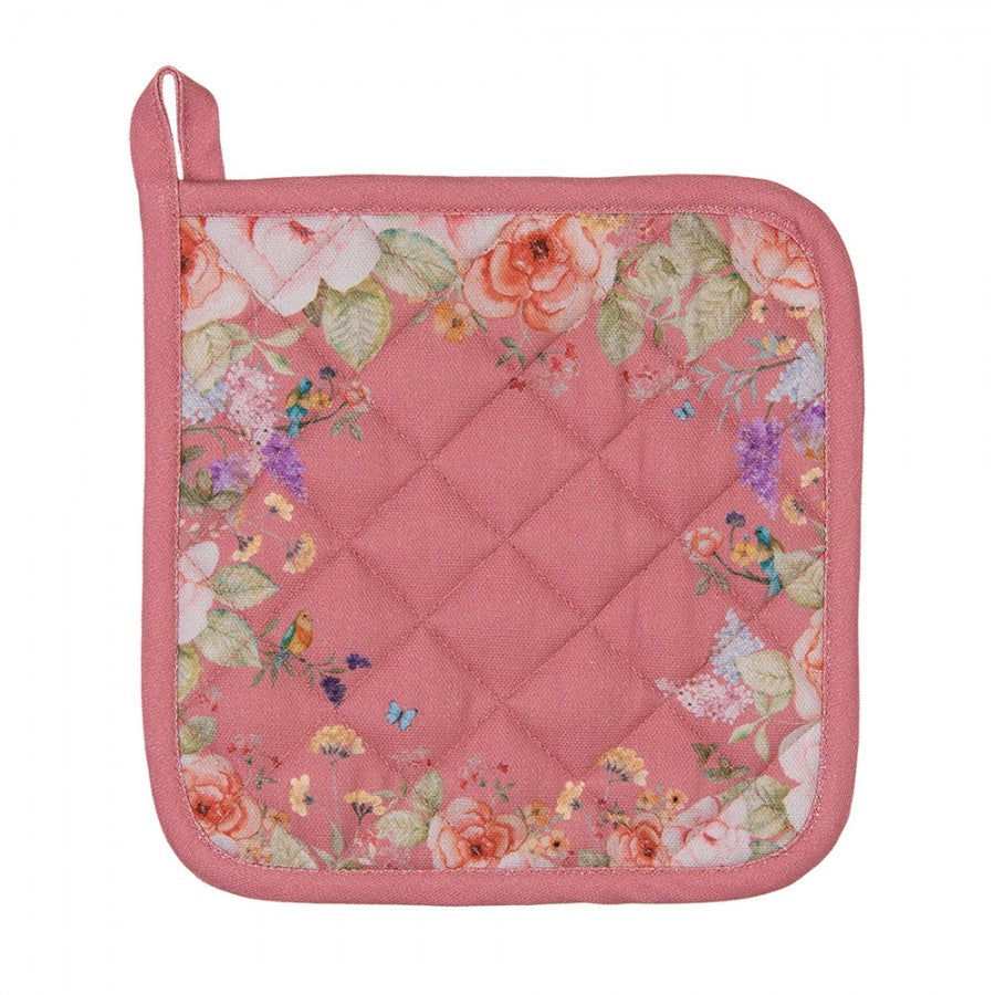 Pannenlap Bloemen roze 20x20cm