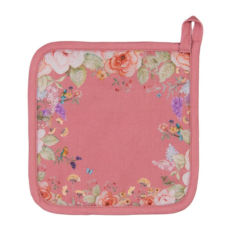 Pannenlap Bloemen roze 20x20cm