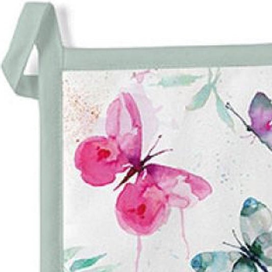 Pannenlap Butterfly Katoen wit multi 20x20cm