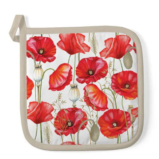 Pannenlap Poppy All Over wit rood 20x20cm