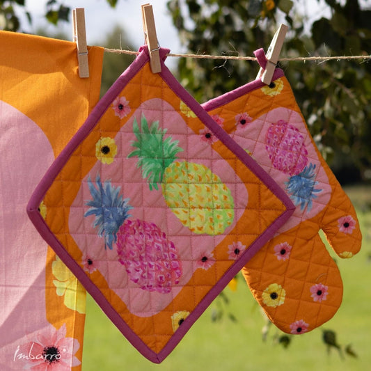 Pannenlappen set-van-2 Pineapple 25x25cm sfeer