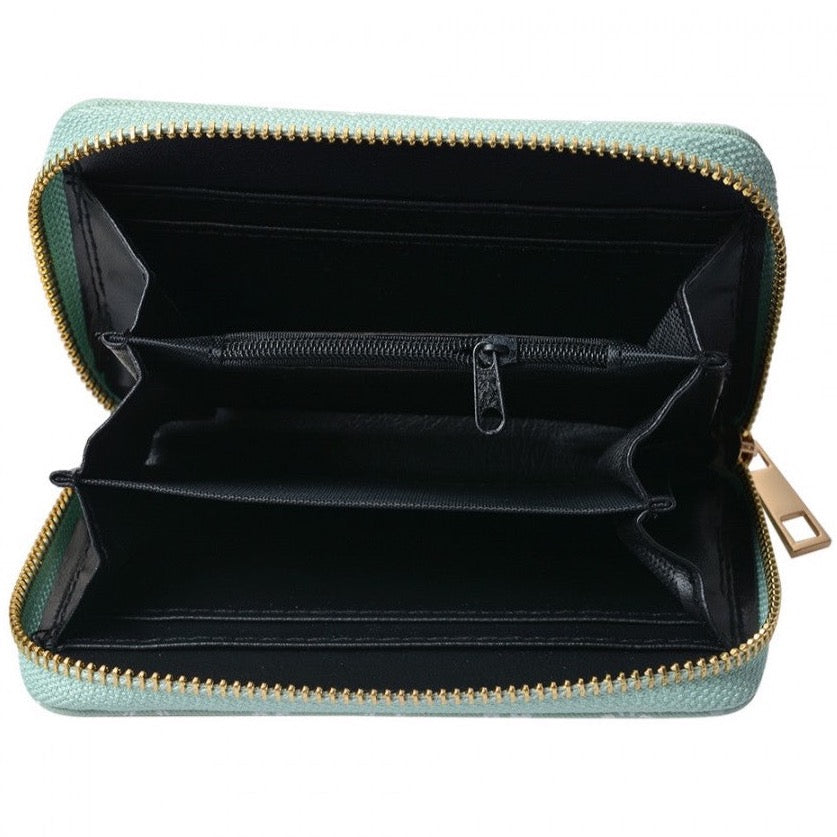 Portemonnee Bloem groen bi-fold 10x15cm