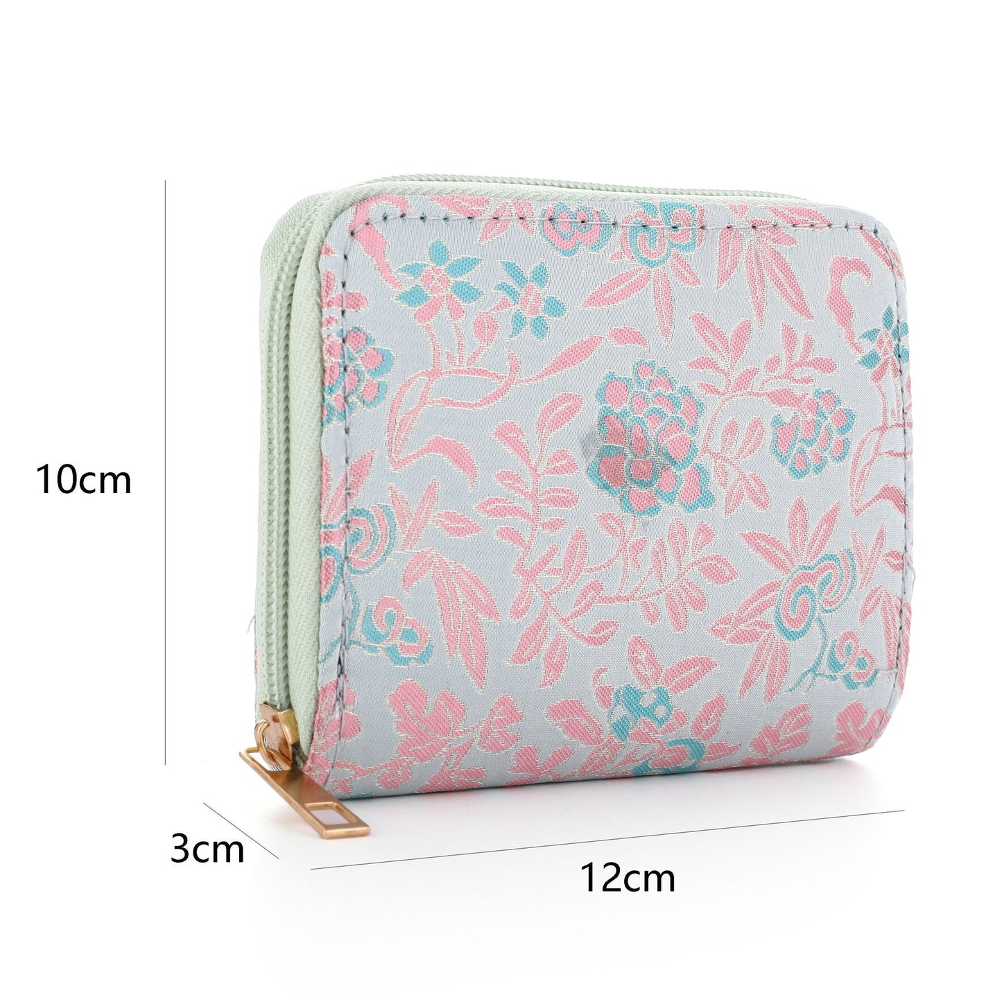 Portemonnee Bloemen blauw roze 12x9cm maat