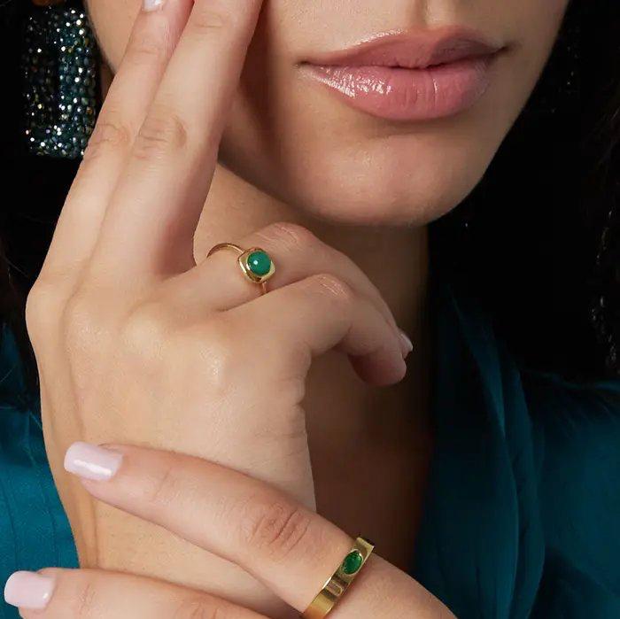 Ring Dot goud groen size 17