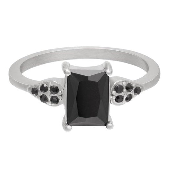 Ring Glanzende Vierkant Steen zilver zwart