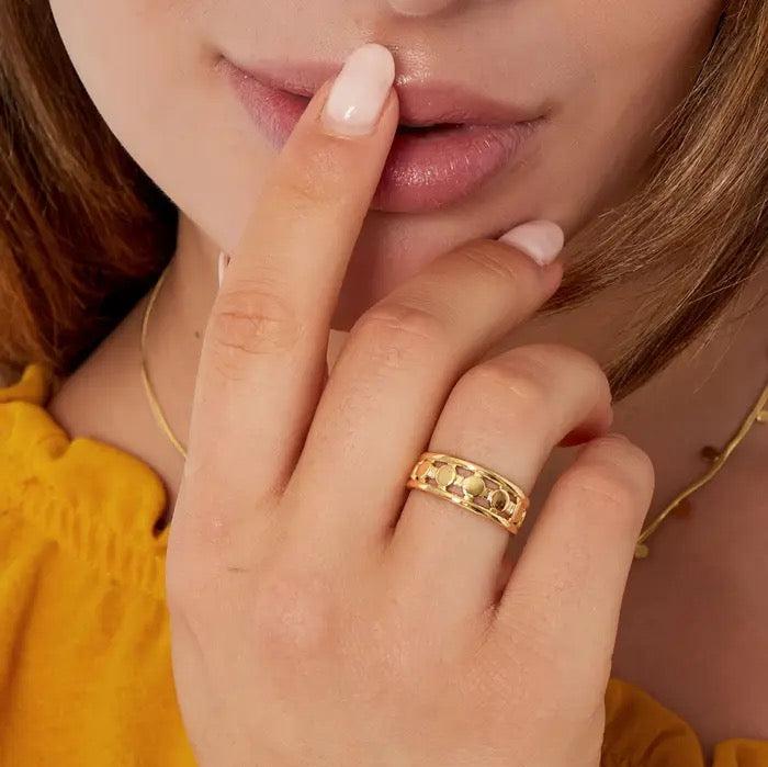 Ring Lijnen met Dots goud one size