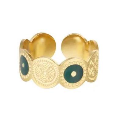 Ring Rondjes goud groen one size
