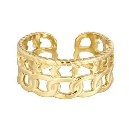 Ring Schakels en Sterretjes goud one size