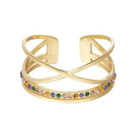Ring Steentjes met Kruis goud multi one size