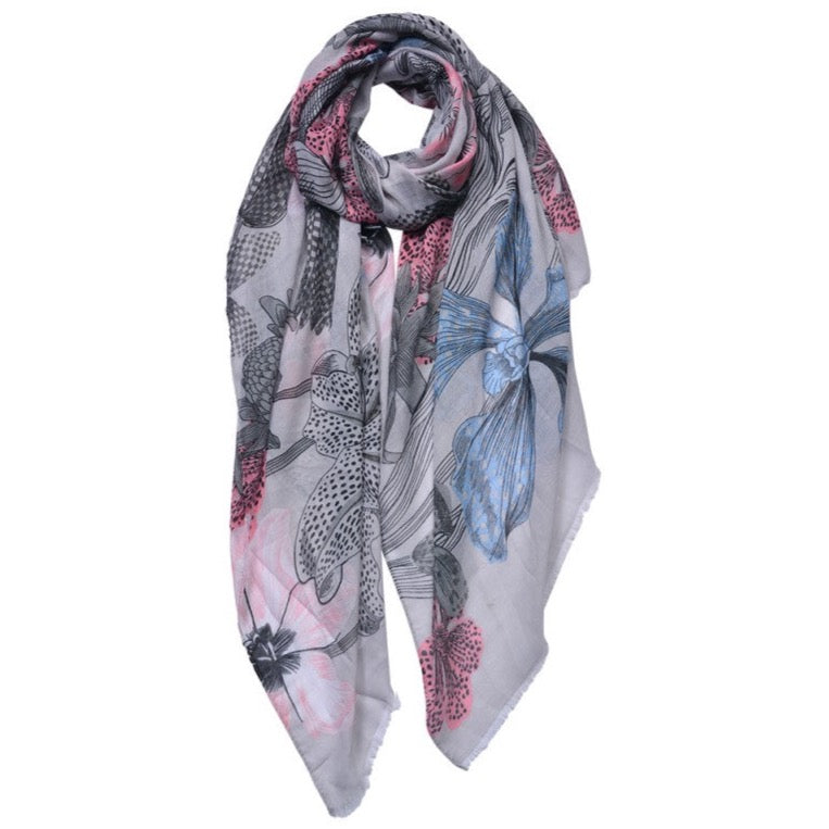 Sjaal Bloemen beige roze 180x85cm