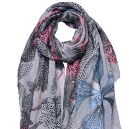 Sjaal Bloemen beige roze 180x85cm