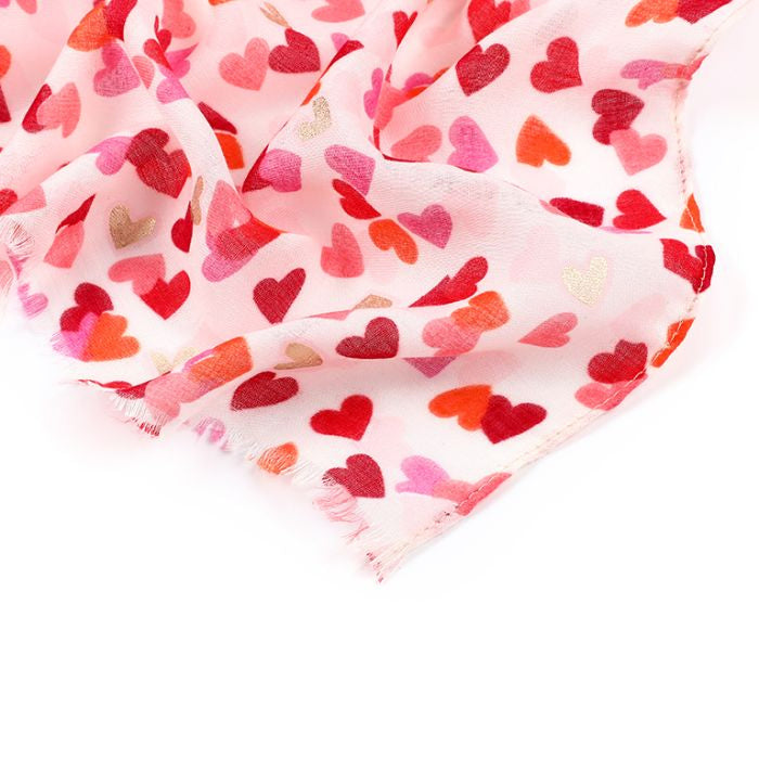 Sjaal Hartjes roze rood 180x90cm