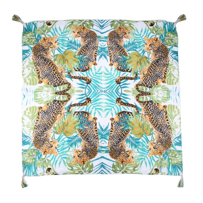 Sjaal Jungle blauw 130x130cm detail