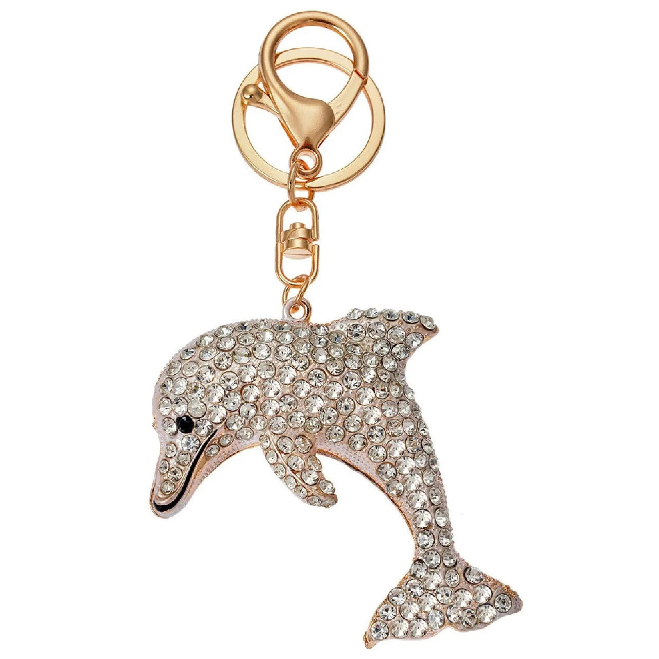 Sleutelhanger Dolfijn goud strass 6x2x7cm