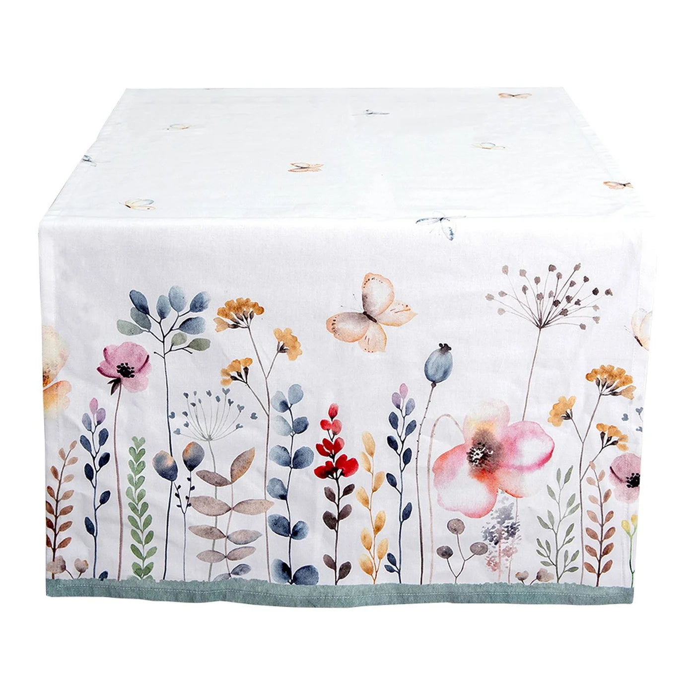 Tafelloper Bloemen wit multi 140x50cm
