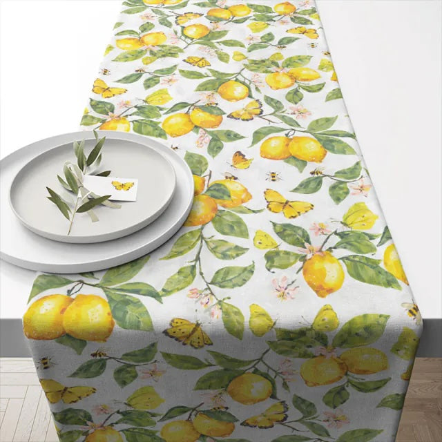 Tafelloper Fresh Lemon wit geel 150x40cm