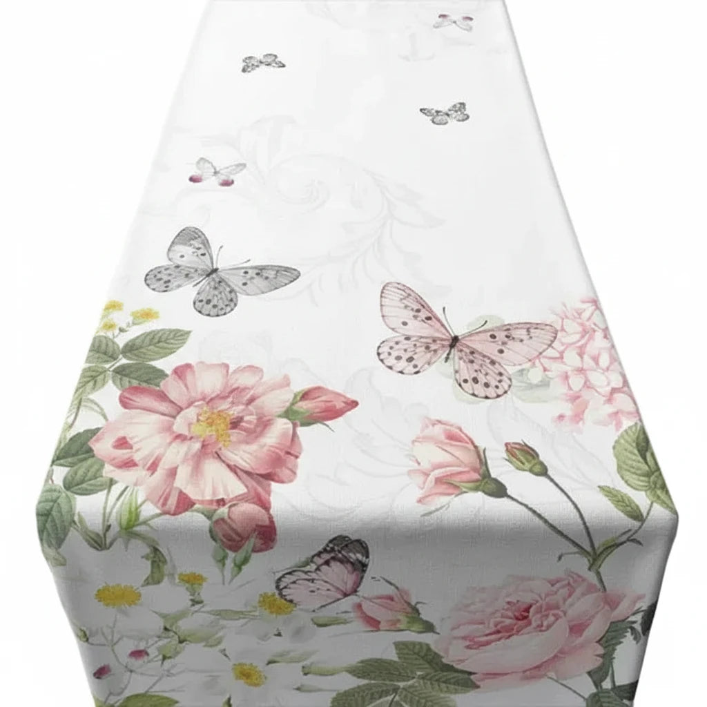 Tafelloper Amelia wit roze 150x40cm