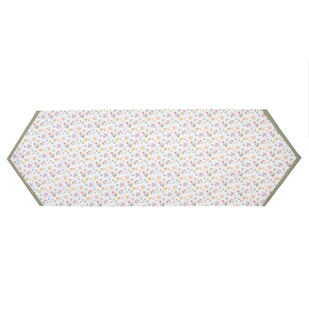 Tafelloper Bloemen wit multi 160x50cm geheel