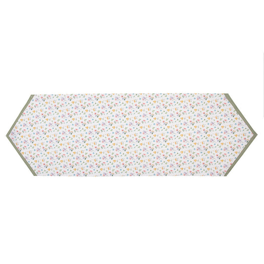 Tafelloper Bloemen wit multi 160x50cm geheel