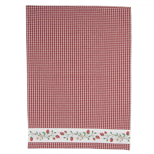 Theedoek Aardbeien wit rood 70x50cm
