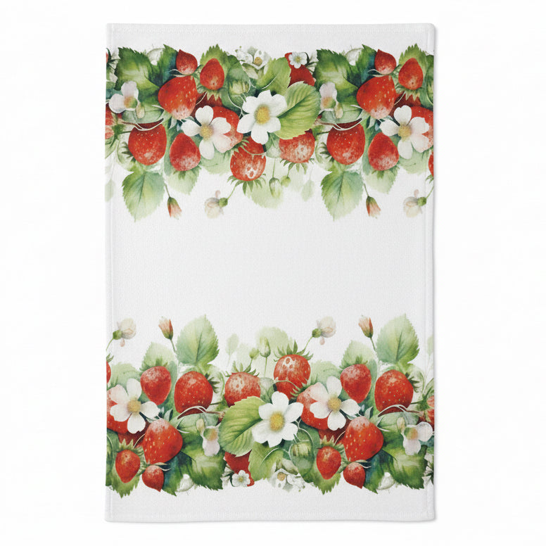 Theedoek Juicy Strawberries wit rood 70x50cm