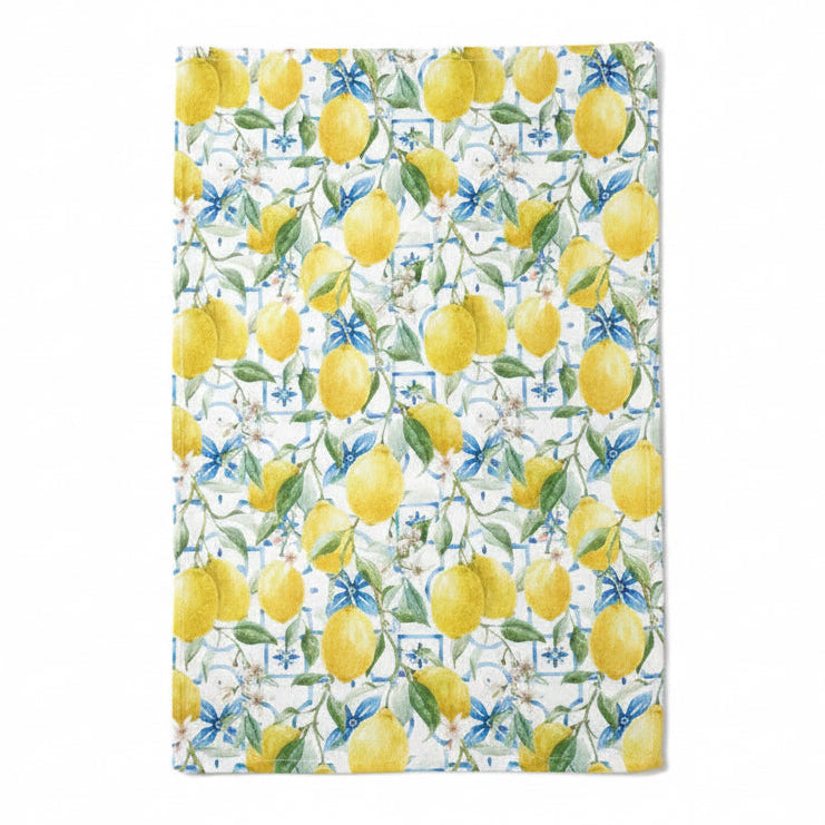 Theedoek Mediterranean Lemons wit geel 70x50cm