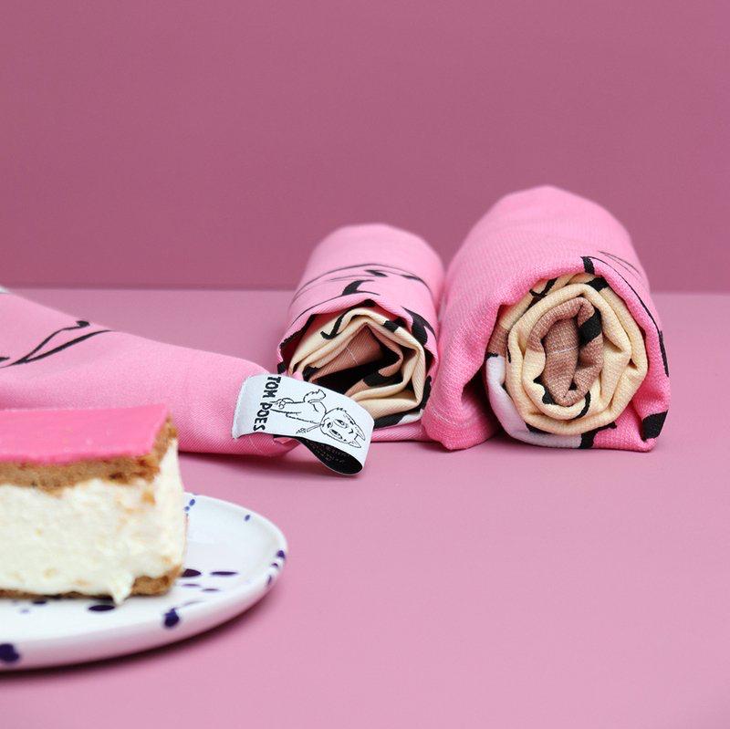 Keukendoek Marten Toonder Tom Poes roze geel 70x45cm