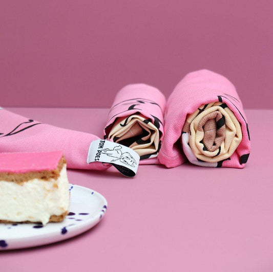 Keukendoek Marten Toonder Tom Poes roze geel 70x45cm