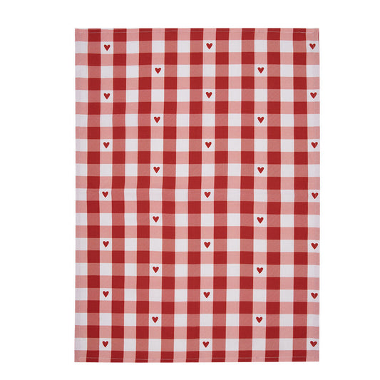 Theedoek Ruit Hartjes wit rood 70x50cm uitgevouwen