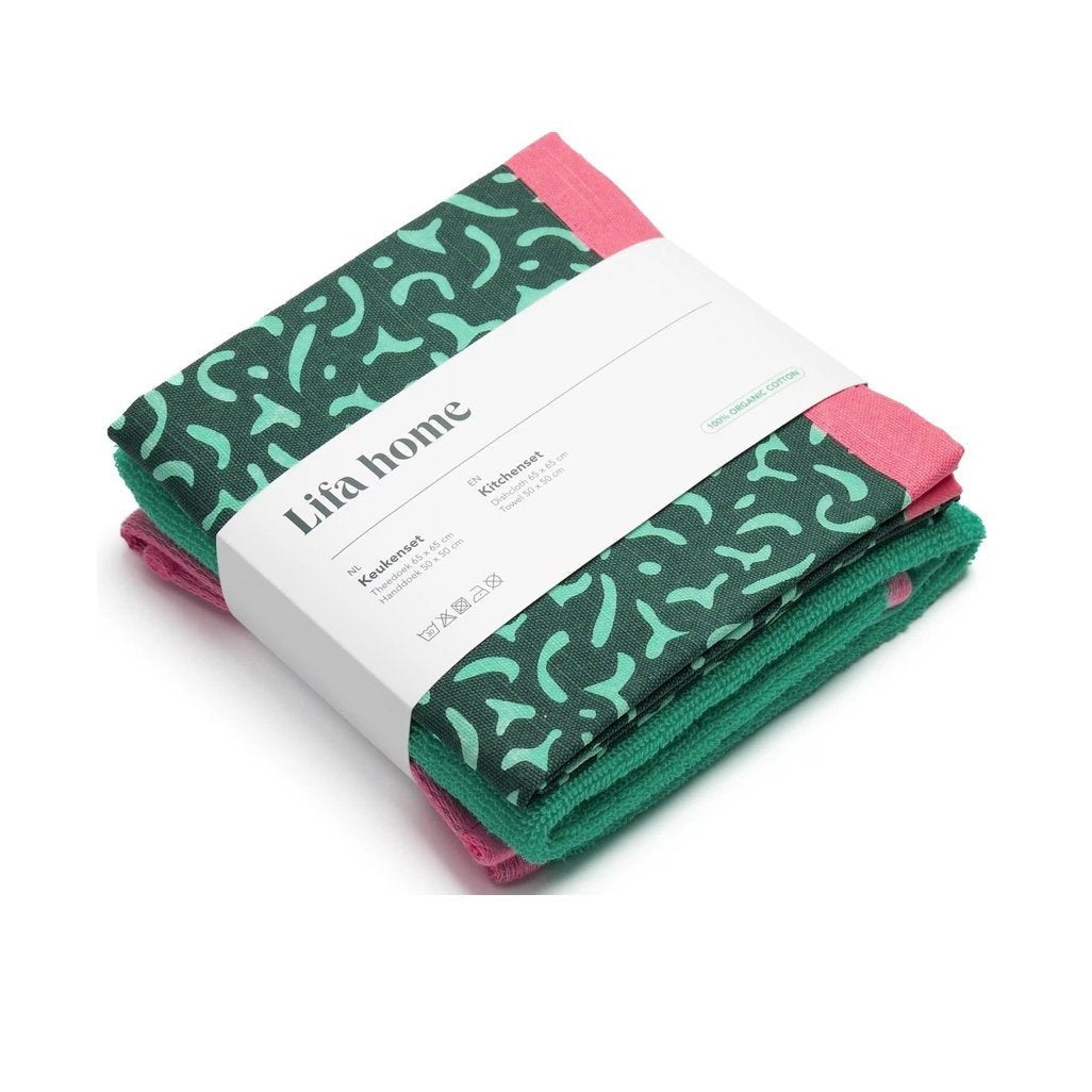 Keukendoek en handdoek set Vivid Green Green 65x65cm + 50x50cm