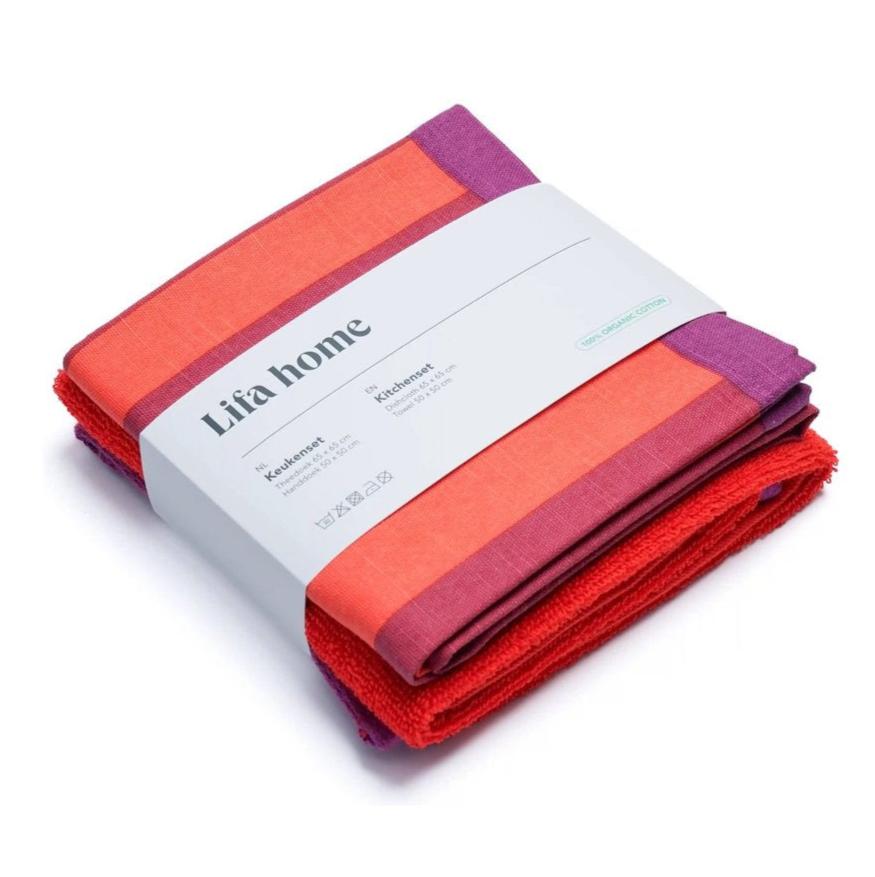 Keukendoek en handdoek set Vivid Red Orange 65x65cm + 50x50cm