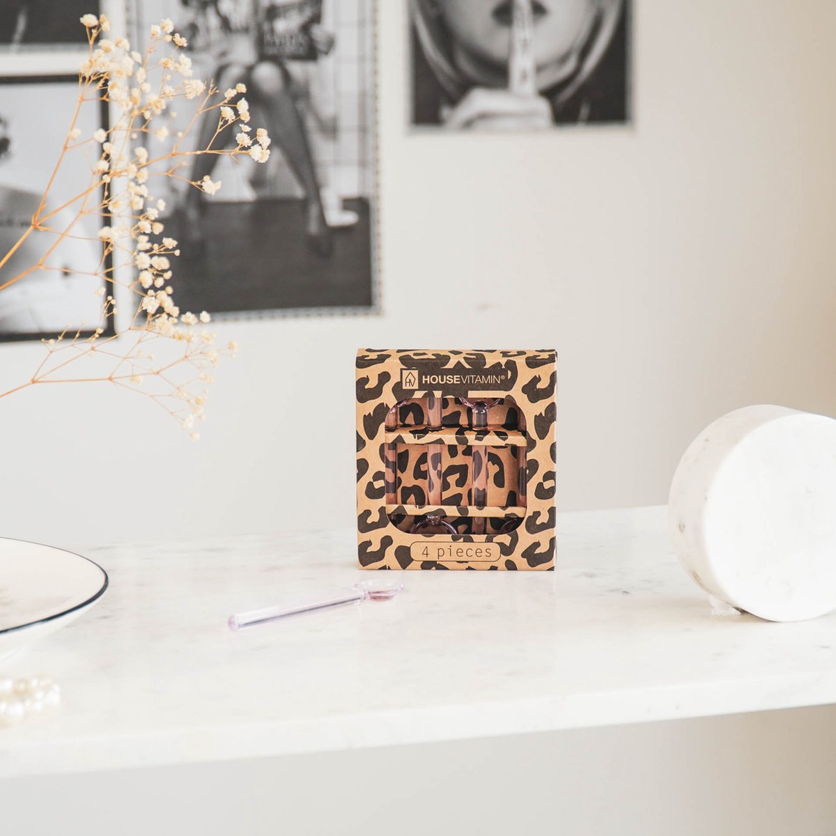 Theelepels set-van-4 Glas roze 3x2x11cm