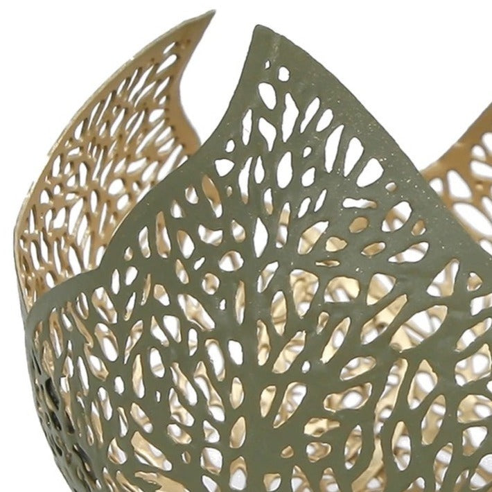 Theelichthouder Leaf Tilia goud groen 8x8x7cm