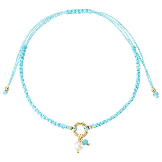 Gevlochten simpel enkelbandje met parel